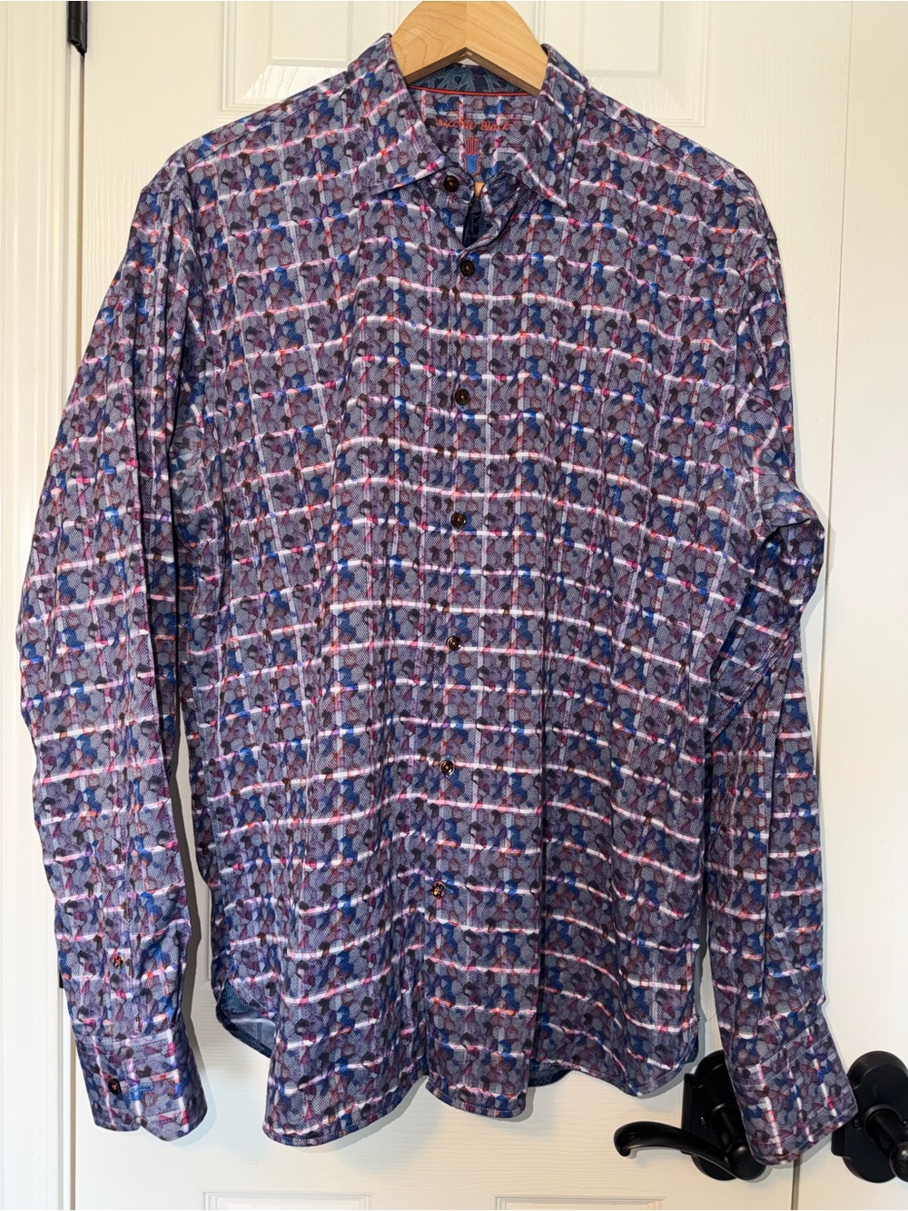 Visconti Black Long Sleeve Men’s Shirt Red White Blue Plaid Size XL